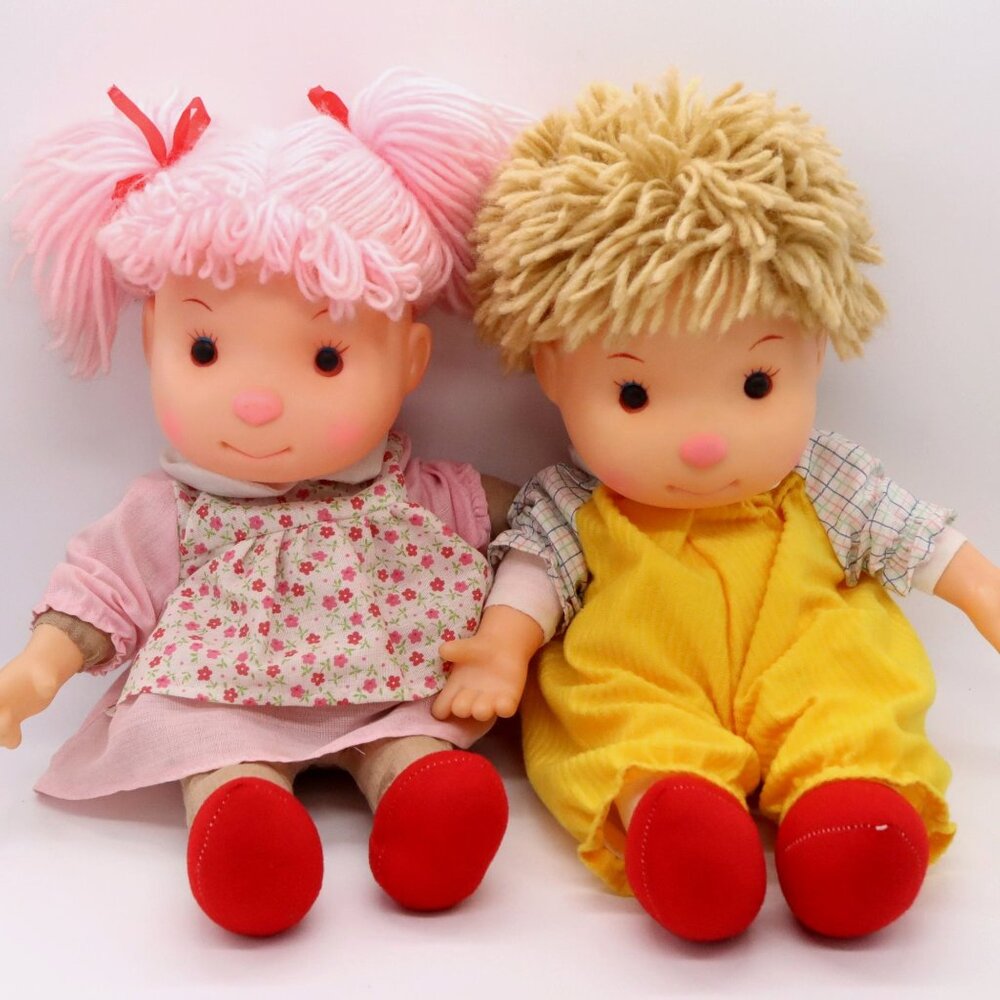 Vtg 80s Set of 2 Komey Komfy Kid Girl & Boy Ice Cream Dolls Yarn Hair - Picture 1 of 16